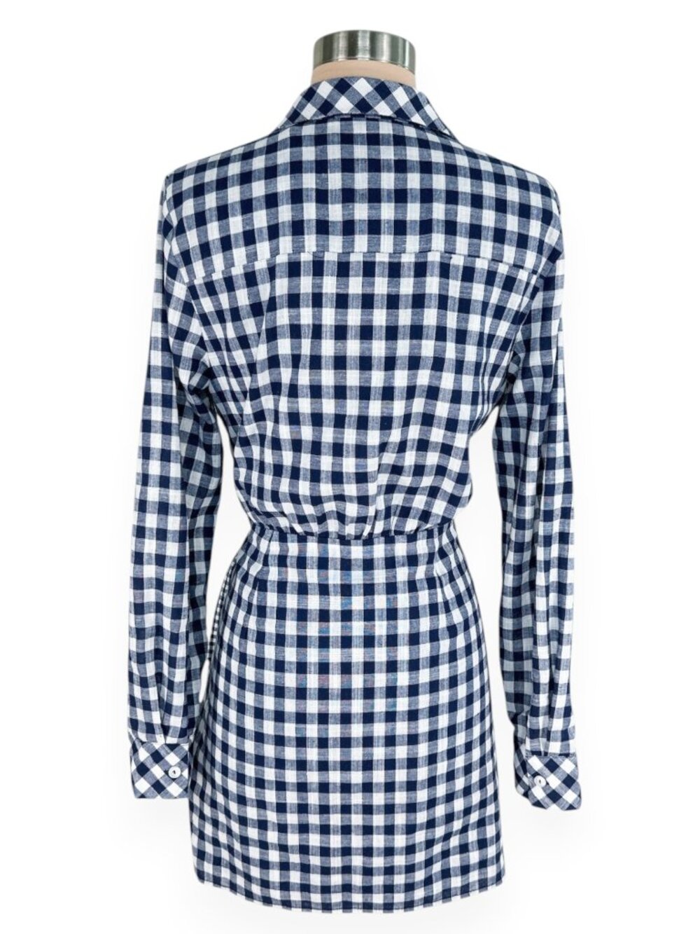L'Academie Navy White Check Plaid Pattern Wrap Skirt Shirt Dress New NWOT M - Picture 3 of 5